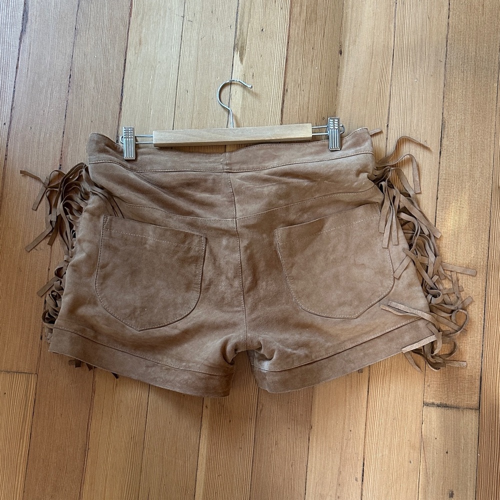 Fully Lined Tan Suede Fringe Shorts - Picture 5 of 6
